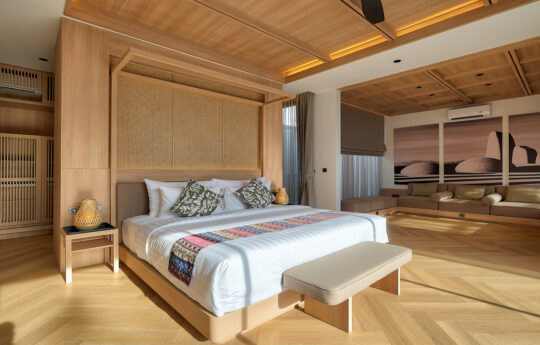 Opulent master bedroom with king bed