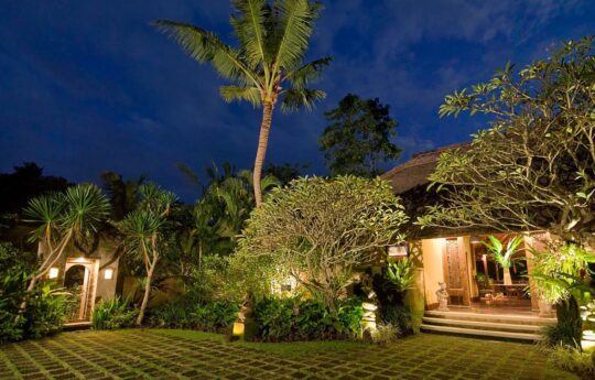 Villa entrance exterior at night