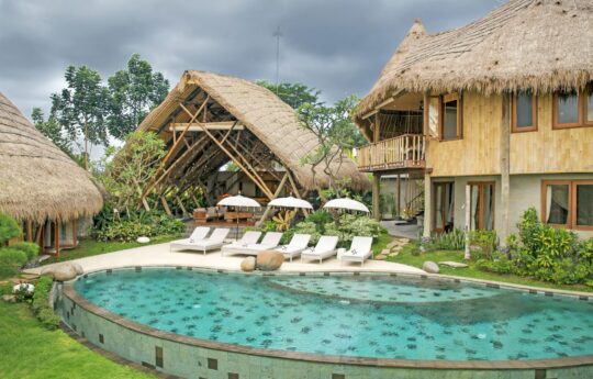 Ubud Villas – Villa Omah Padi, view of pool and villa exterior Villa Omah Padi Ubud Villas