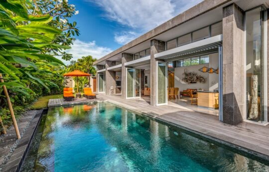 Daytime views of Villa Indah Aramanis in Seminyak with pool in foreground