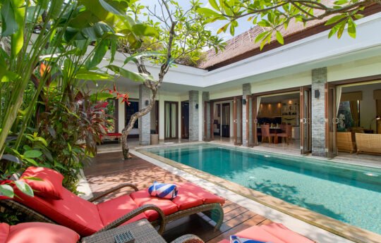 Villa Siam pool and interior views during daytime with shallow end for kids