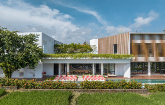 Luxury canggu villa rental with pool and two levels and rice field vistas