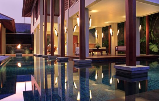 Bali Sanur Villas – Villa Puri Kamadewa, pool side with villa interior villa puri kamadewa sanur villas