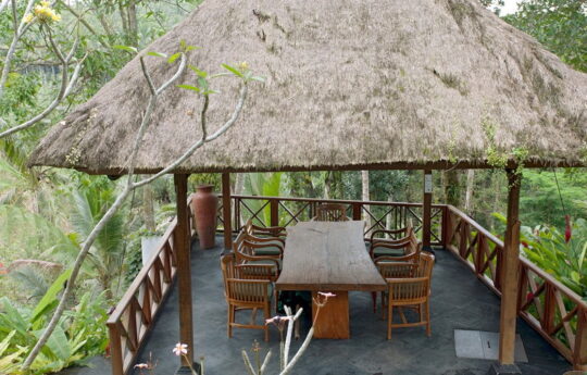 Outdoor dining for 6 people with tropical jungle views