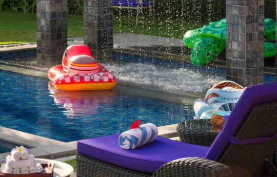 Toys in pool with days beds