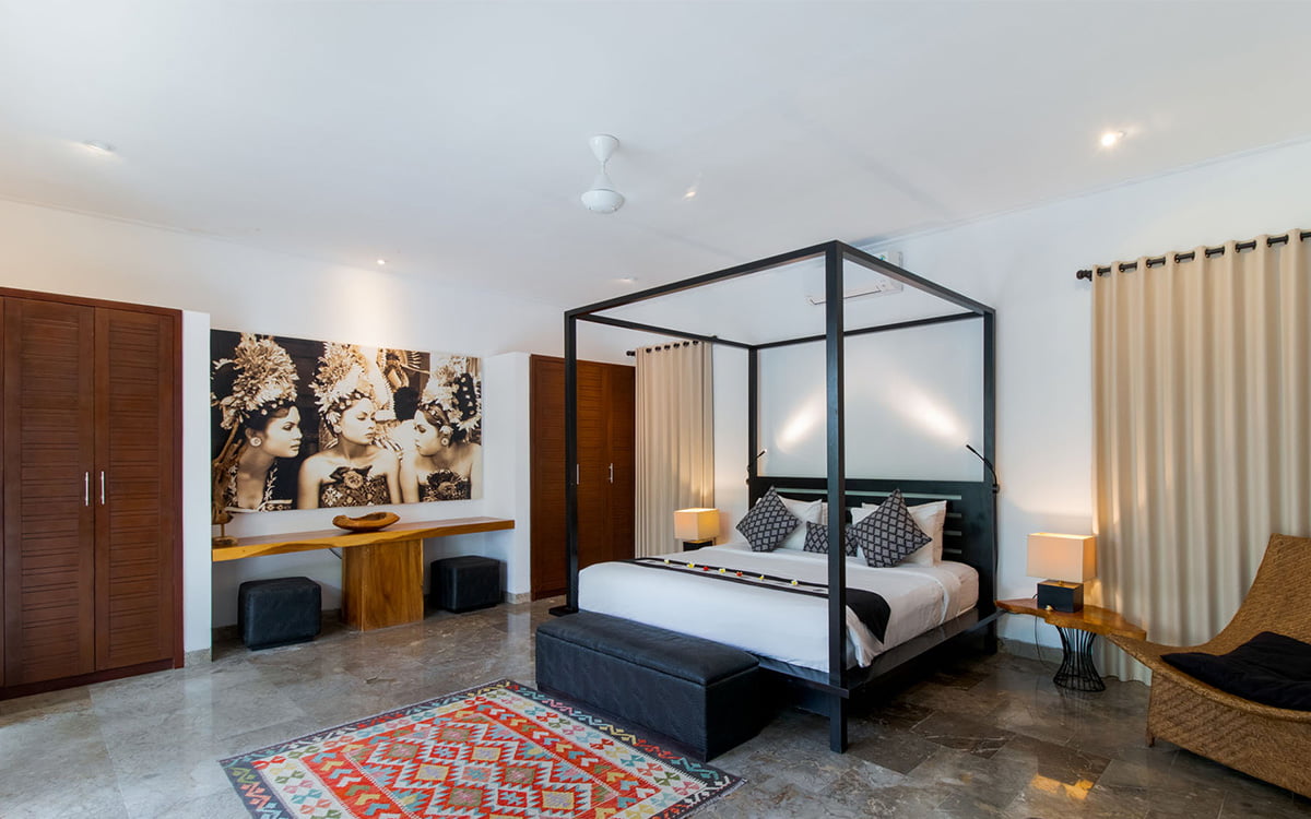 master bedroom of villa with king bed