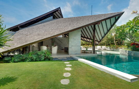 View of 2 bedroom villa in seminyak, bali with swimming pool and garden
