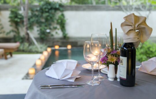 Ubud villas – Villa The Lokha. romantic dining by the pool Ubud Bali Villas Villa The Lokha