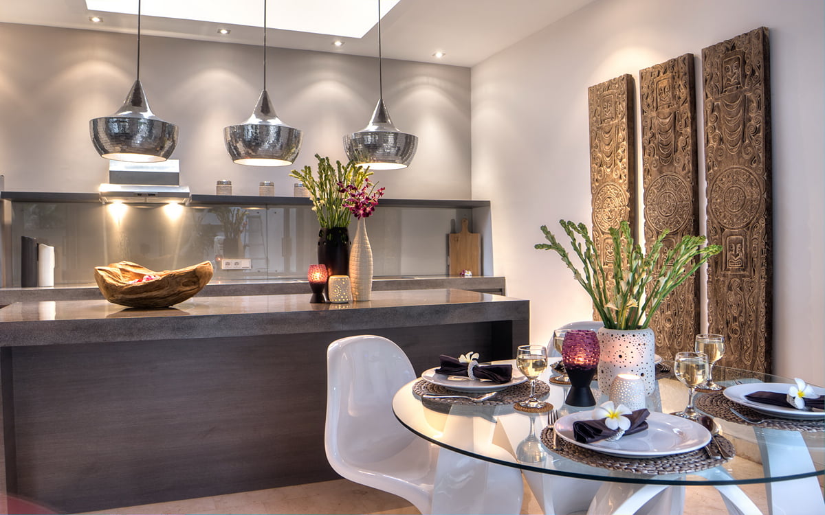Kitchen and dining table of villa
