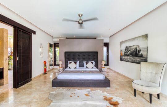 Bedroom with king bed and ceiling fan