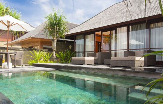 View of villa pavilion with swimming pool