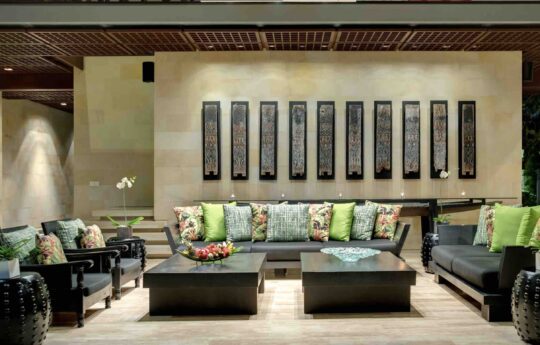 modern interiors of villa with lounge area and coffee tables