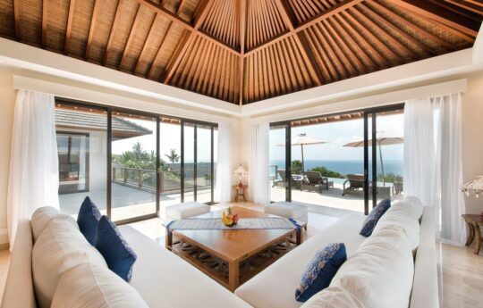 Lounge area of villa with ocean views