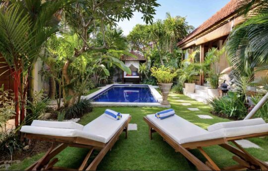 Vlla Istana Satu Villa Istana Satu pool and daybeds in foreground with villa living areas