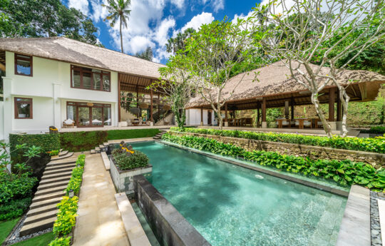villa jewel tabanan View of swimming pool and two level villa exterior