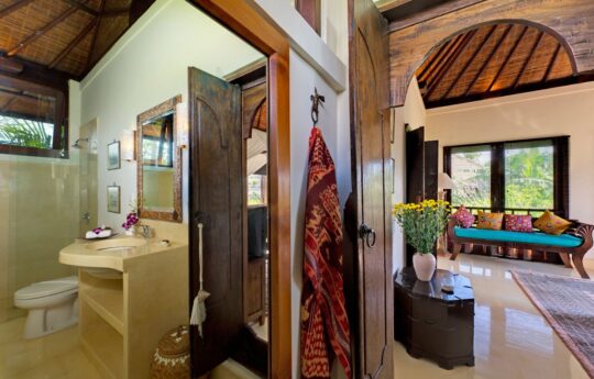 Bathroom of villa with view of bedroom