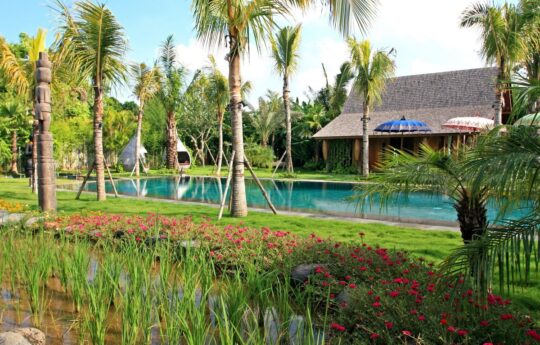 umalas villas – villa kayu, garden area and swimming pool villa kayu umalas villas