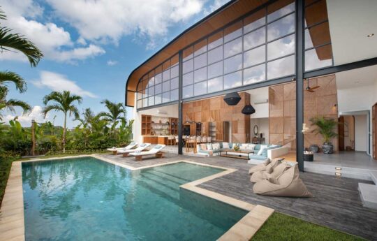 Villa Mawey daytime views of swimming pool, 2 level exteriors and deck area