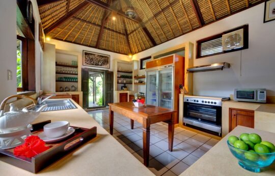 kitchen and table in villa