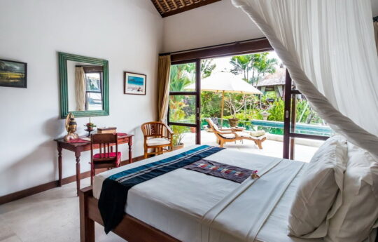 Canfggu villas – Villa Tibu Indah, bedroom with pool views Villa Tibu Indah Canggu Villas