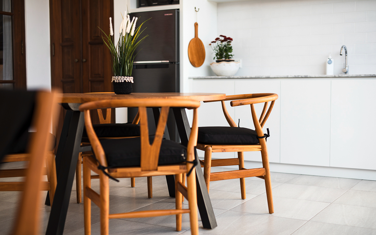Kitchen and dining table of villa